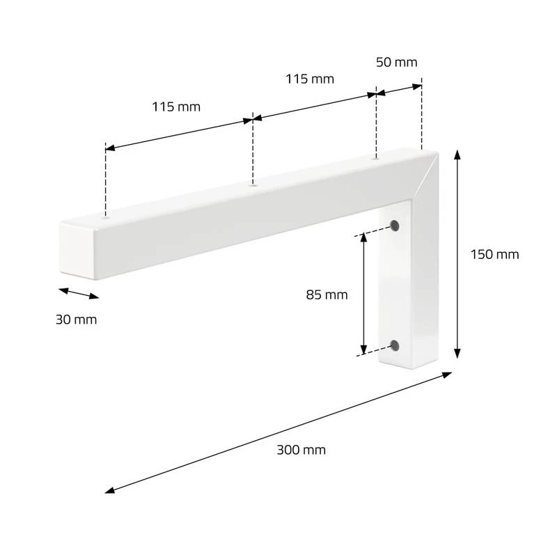 Support Mural En L 300x150x30 Mm Blanc – Image 7
